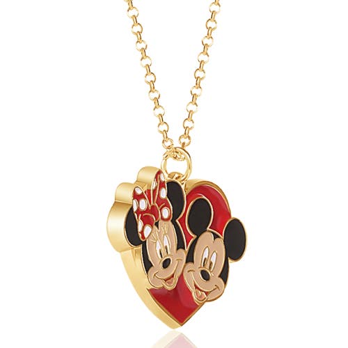Disney Mickey & Minnie Heart Necklace And Stud Earrings Set In Gold