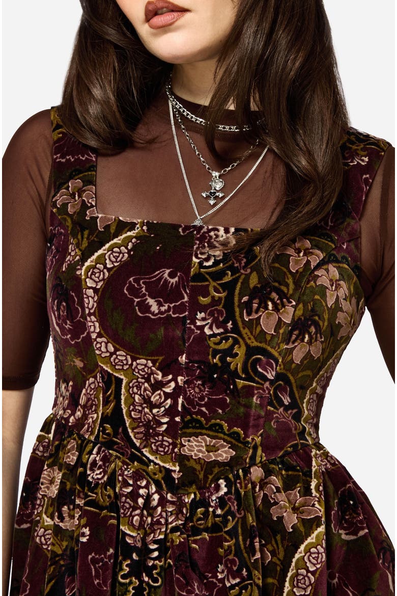 Effie Baroque Corset Bodice Midi Dress, Alternate, color, Dark Red