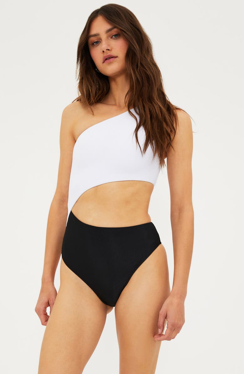 Beach Riot Celine Colorblock One-Piece Swimsuit, Alternate, color, Black/ White