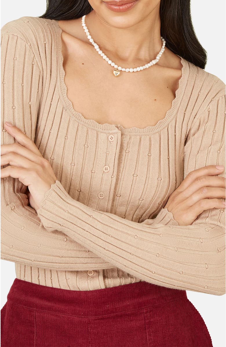 Yumi Knit Fitted Rib Cardigan, Alternate, color, Oatmeal