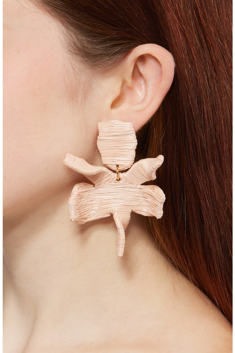 Raffia Paper Lily Drop Earrings, Alternate, color, NATURAL
