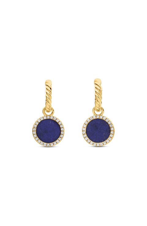 Petite DY Elements® Drop Earrings in 18K Yellow Gold with Lapis and Pavé Diamonds