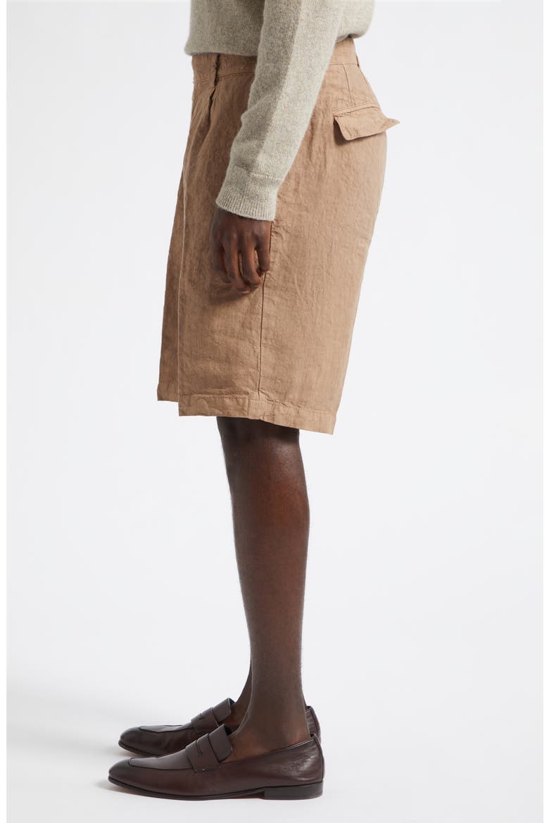 Pleated Longline Linen Shorts, Alternate, color, CLAY