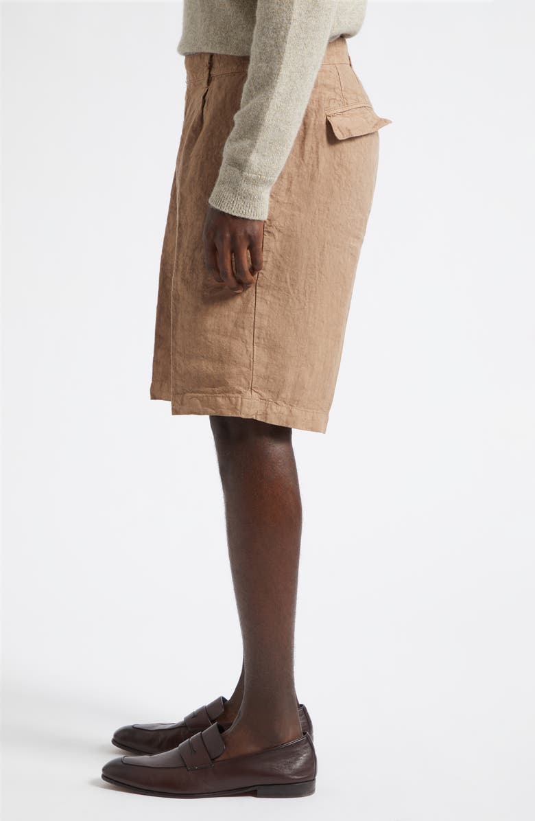 Massimo Alba Pleated Longline Linen Shorts, Alternate, color, Clay