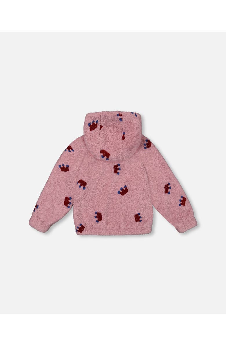 Deux par Deux Girl's Plush Hoodie Mauve With Crown Pattern, Alternate, color, 