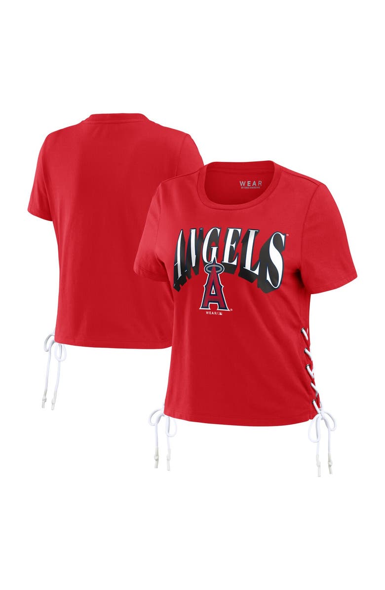 WEAR by Erin Andrews Women's WEAR by Erin Andrews Red Los Angeles Angels Side Lace-Up Cropped T-Shirt, Alternate, color, Red