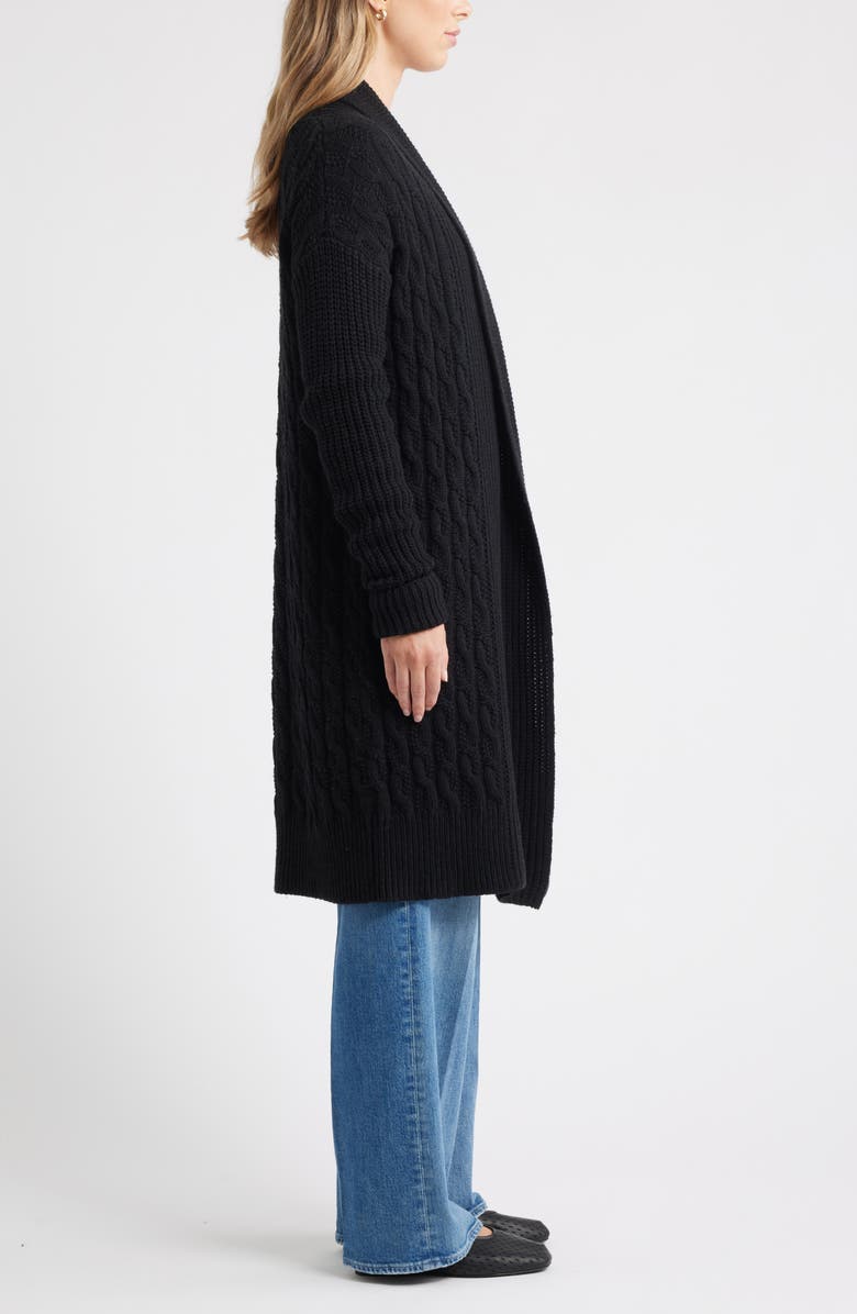 Caslon<sup>®</sup> Cable Longline Open Front Cardigan, Alternate, color, Black