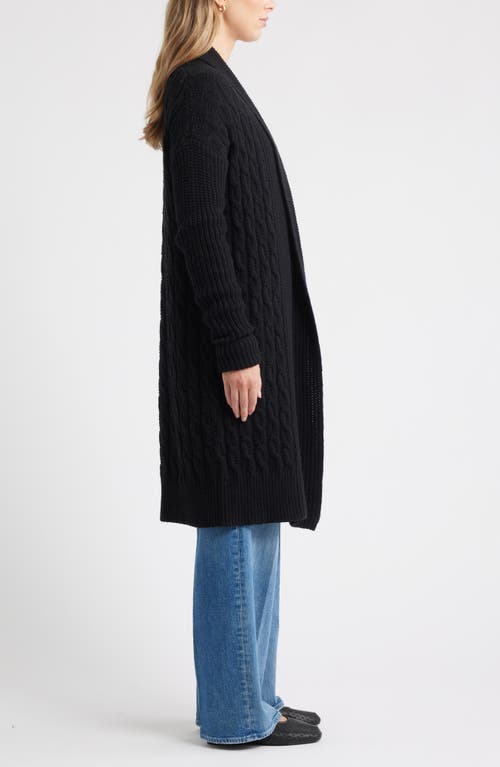 Caslonr Caslon(r) Cable Longline Open Front Cardigan In Black