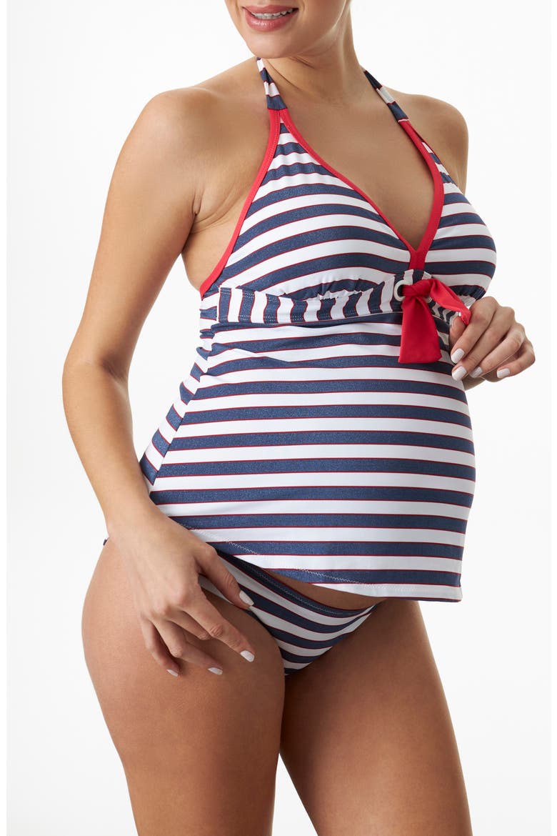 Palm Springs Two-Piece Maternity Swimsuit, Alternate, color, NAVY/ RED