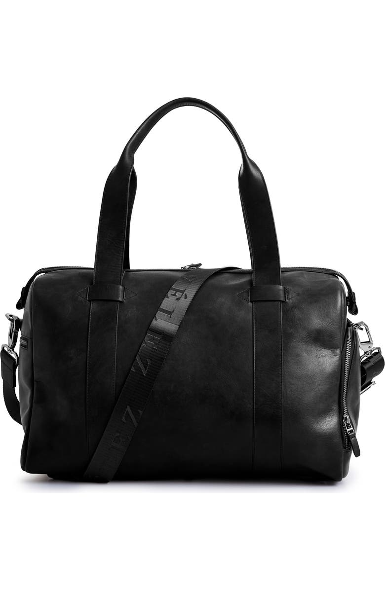 Velez Leather Duffle Bag Aged Effect, Alternate, color, Black