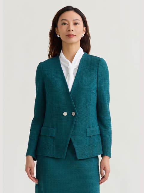 Tailored Two-Button Crossover Knit Jacket