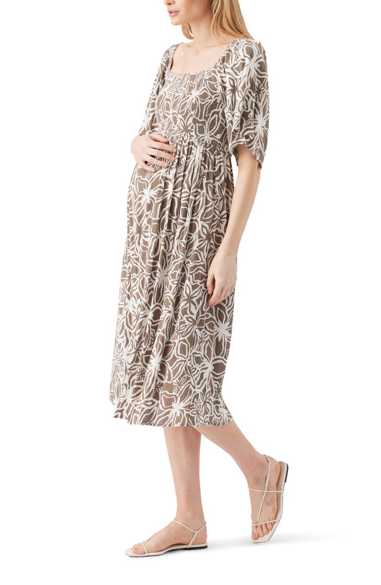 Ripe Maternity Alona Shirred Dress, Alternate, color, Olive / White