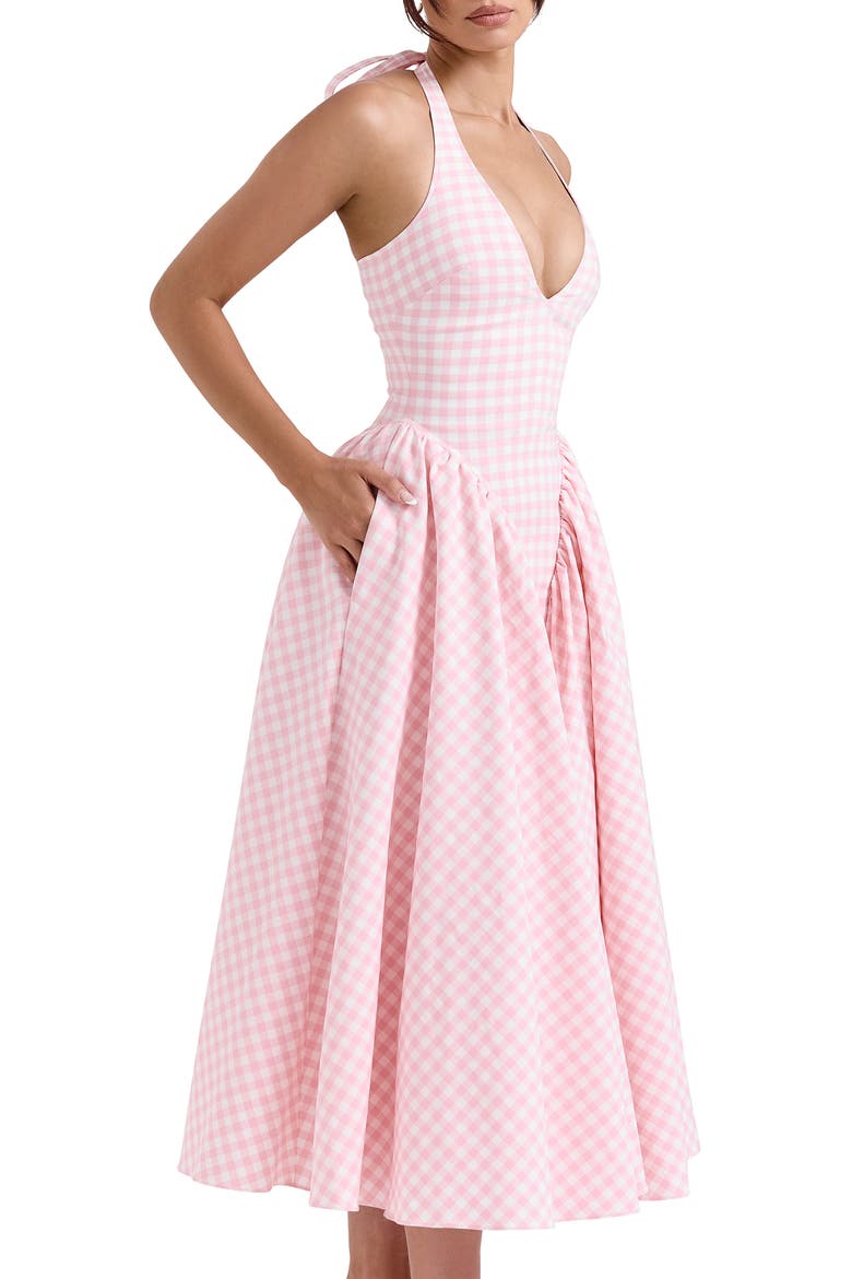 Marilyn Gingham Halter Midi Sundress, Alternate, color, ROSE SHADOW