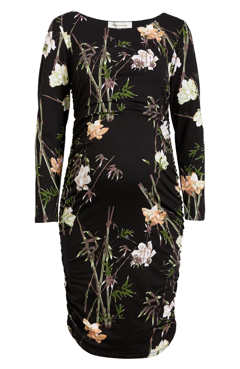 Angel Maternity Print Ruched Long Sleeve Maternity Dress, Main, color,
