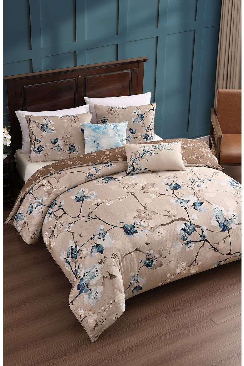 Blue Blossom Reversible 5-Piece Comforter Set, Alternate, color, BROWN