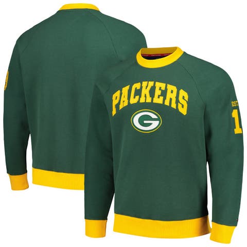 Men's Tommy Hilfiger Green Green Bay Packers Reese Raglan Tri-Blend Pullover Sweatshirt