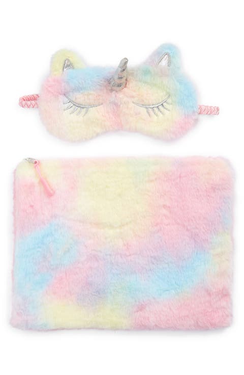 Kids' Unicorn Tie Dye Faux Fur Sleep Mask & Zip Pouch