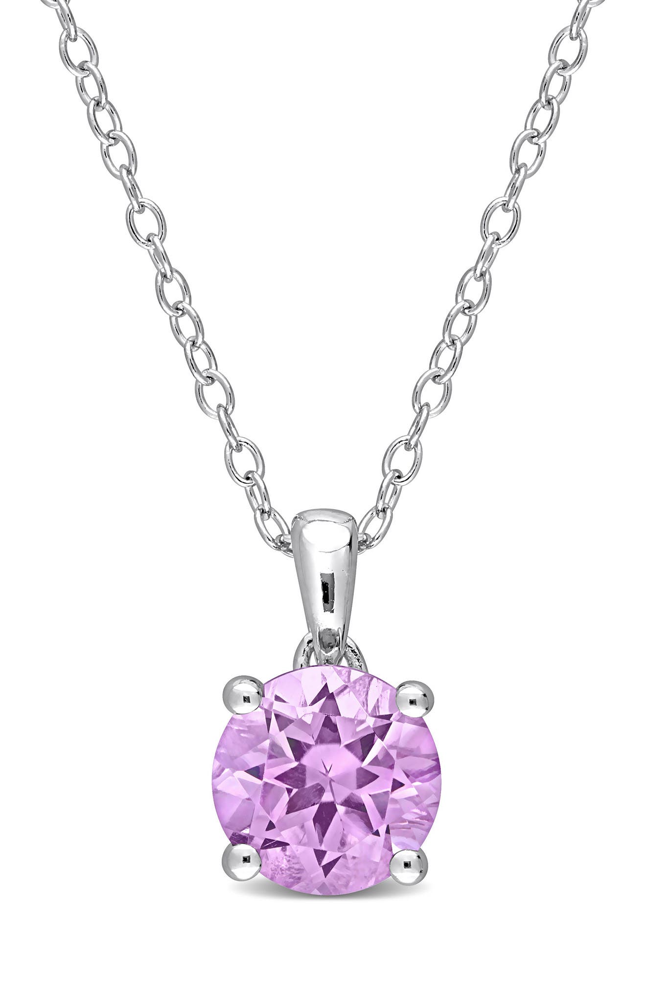DELMAR Sterling Silver Amethyst Solitaire Pendant Necklace