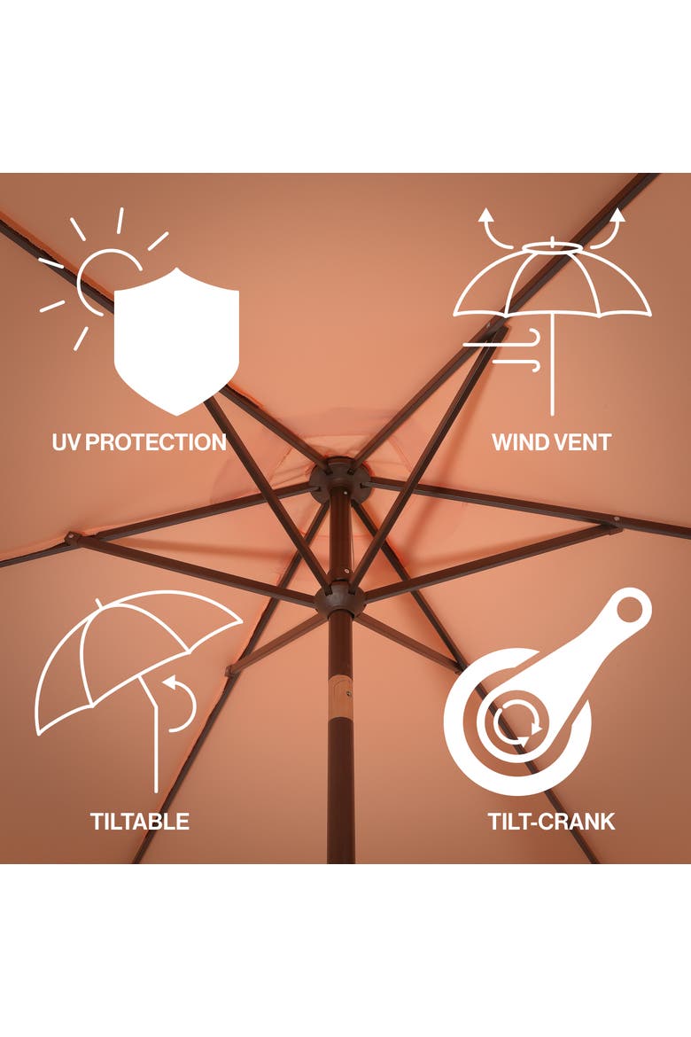 Collins Bohemian Fringe Outdoor Patio Umbrella with Crank Lift and Tilt, Scalloped UV-Resistant Canopy, Aluminum Pole, Alternate, color, Coral Pink/Cream