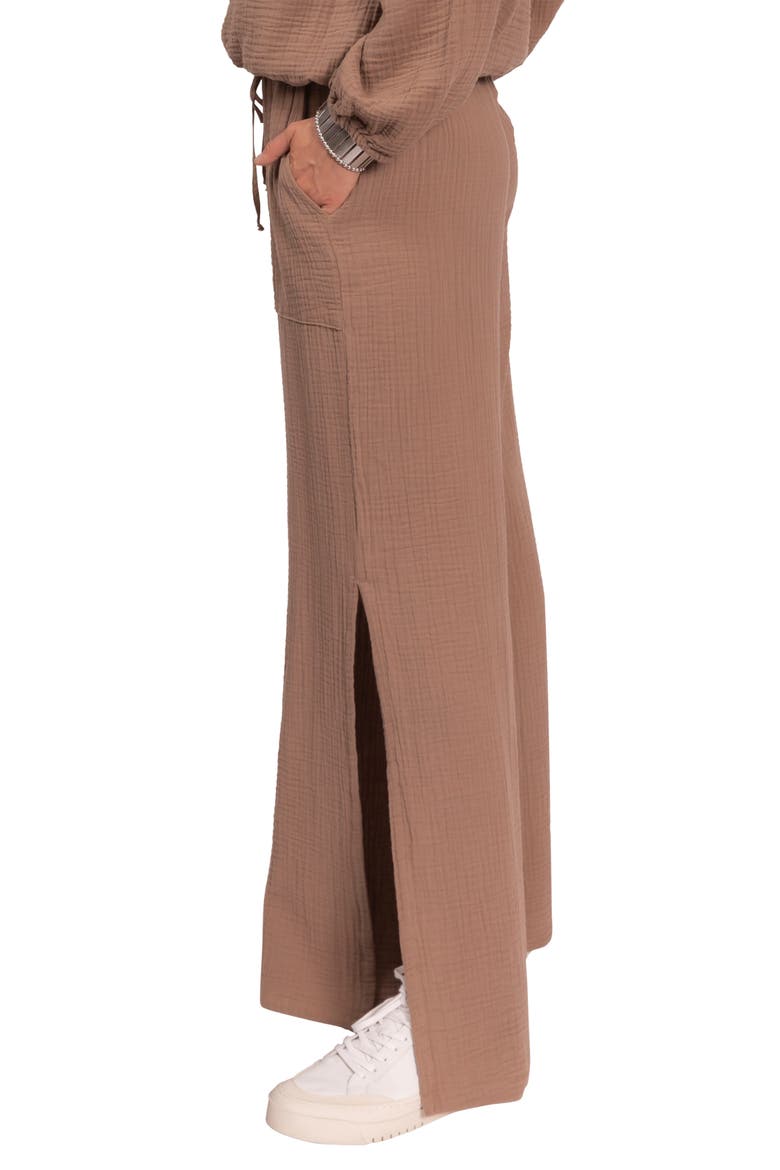 Riley Cotton Gauze Split Hem Pants, Alternate, color, MUSHROOM