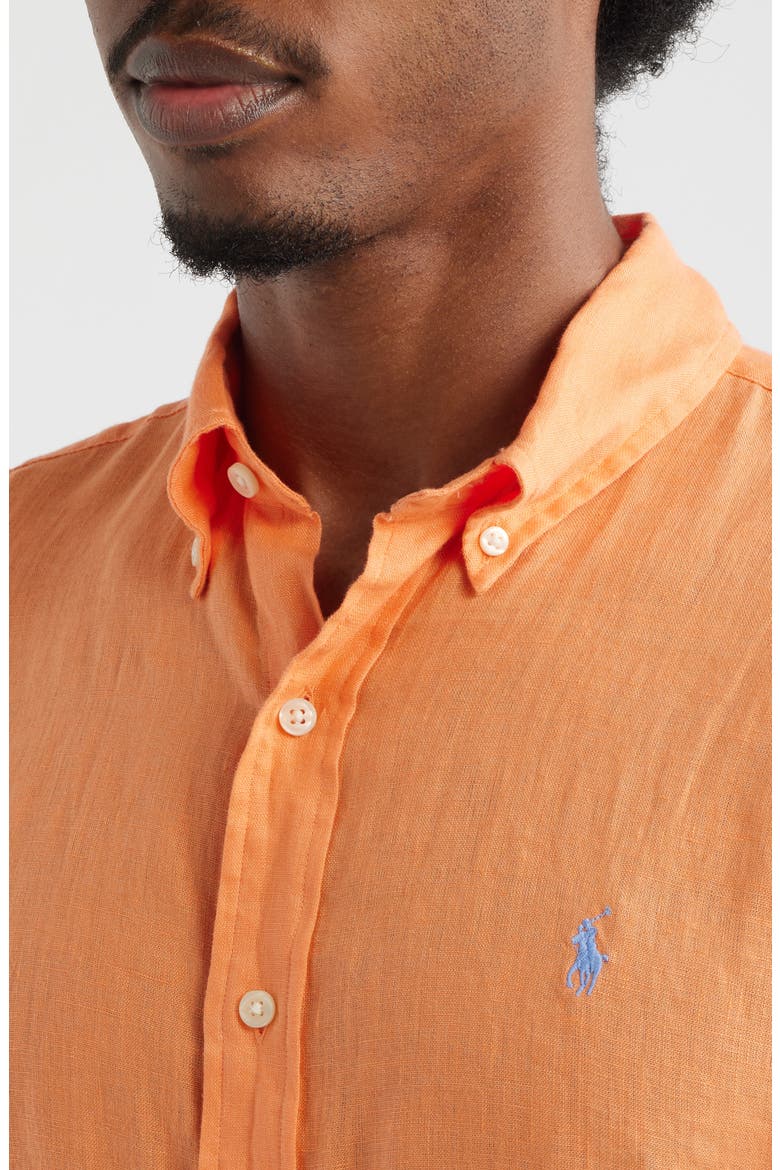 Classic Fit Linen Button-Down Shirt, Alternate, color, POMPANO ORANGE