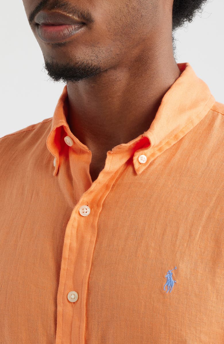 Polo Ralph Lauren Classic Fit Linen Button-Down Shirt, Alternate, color, Pompano Orange