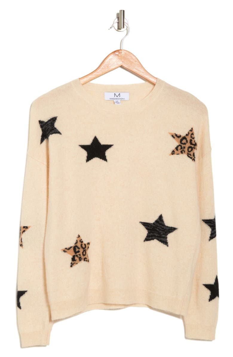 Magaschoni Cashmere Crewneck Novelty Star Sweater, Alternate, color,