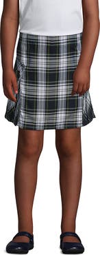 Lands' End School Uniform Girls Slim Side Pleat Plaid Skort Above Knee