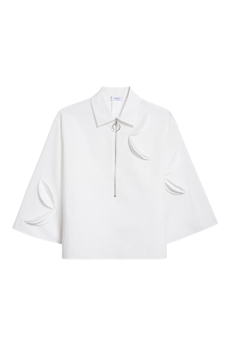 3D Appliqué Cotton Gabardine Half-Zip Top, Alternate, color, CREAM