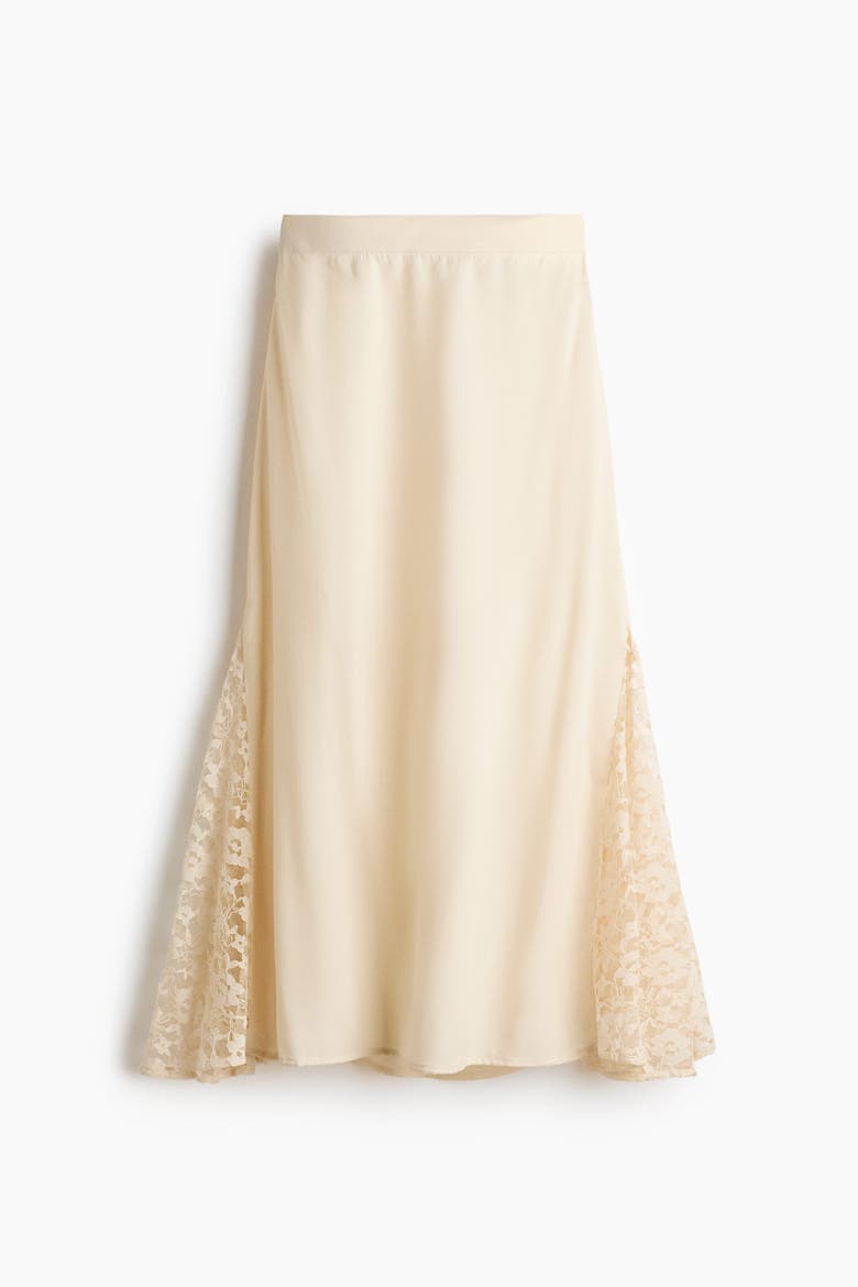 Viscose Skirt With Lace Panels, Alternate, color, Cream