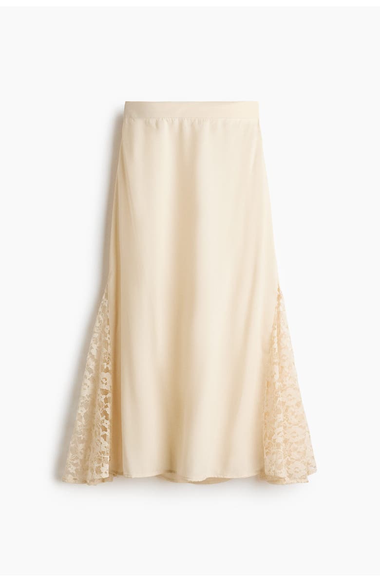 H&M Lace-panel Viscose Skirt, Alternate, color, Cream