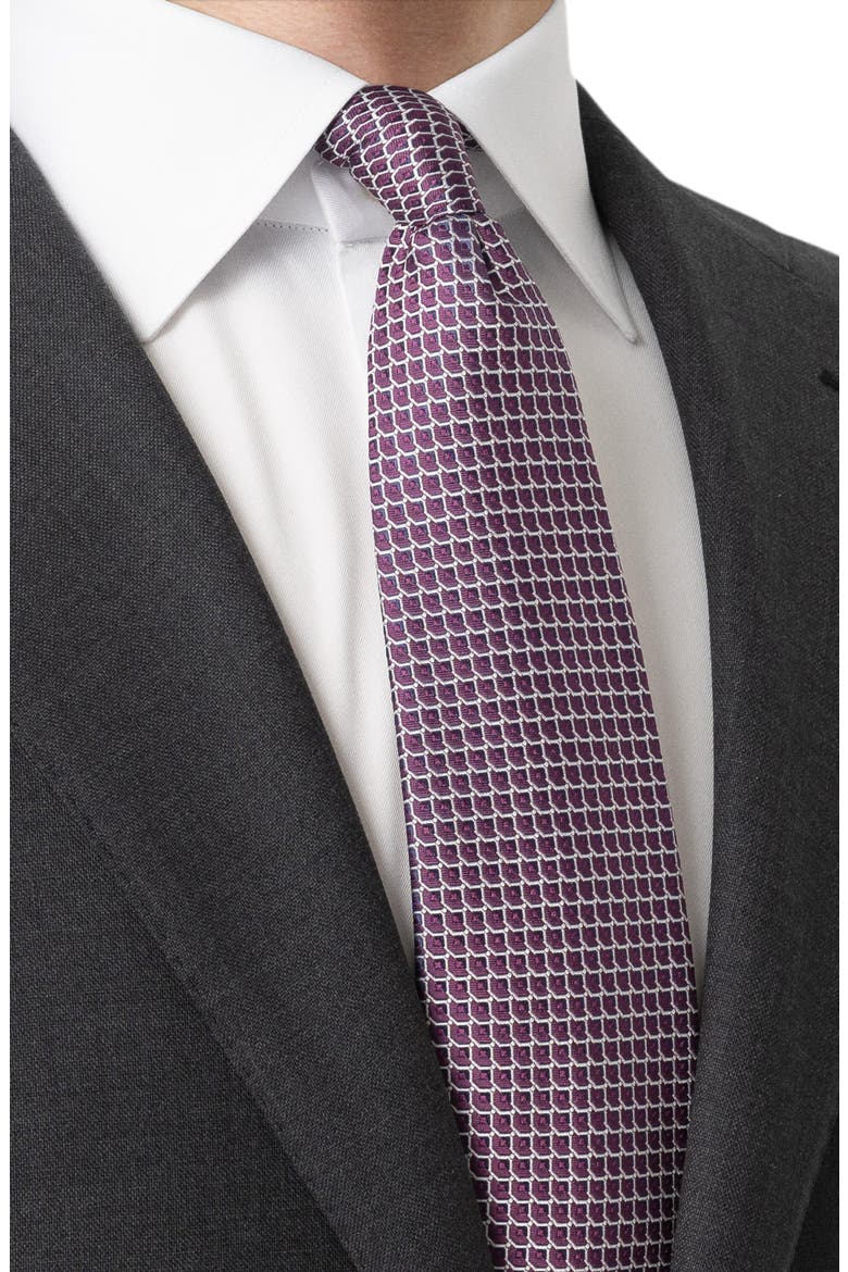 Geometric Jacquard Silk Tie, Alternate, color, DARK PURPLE