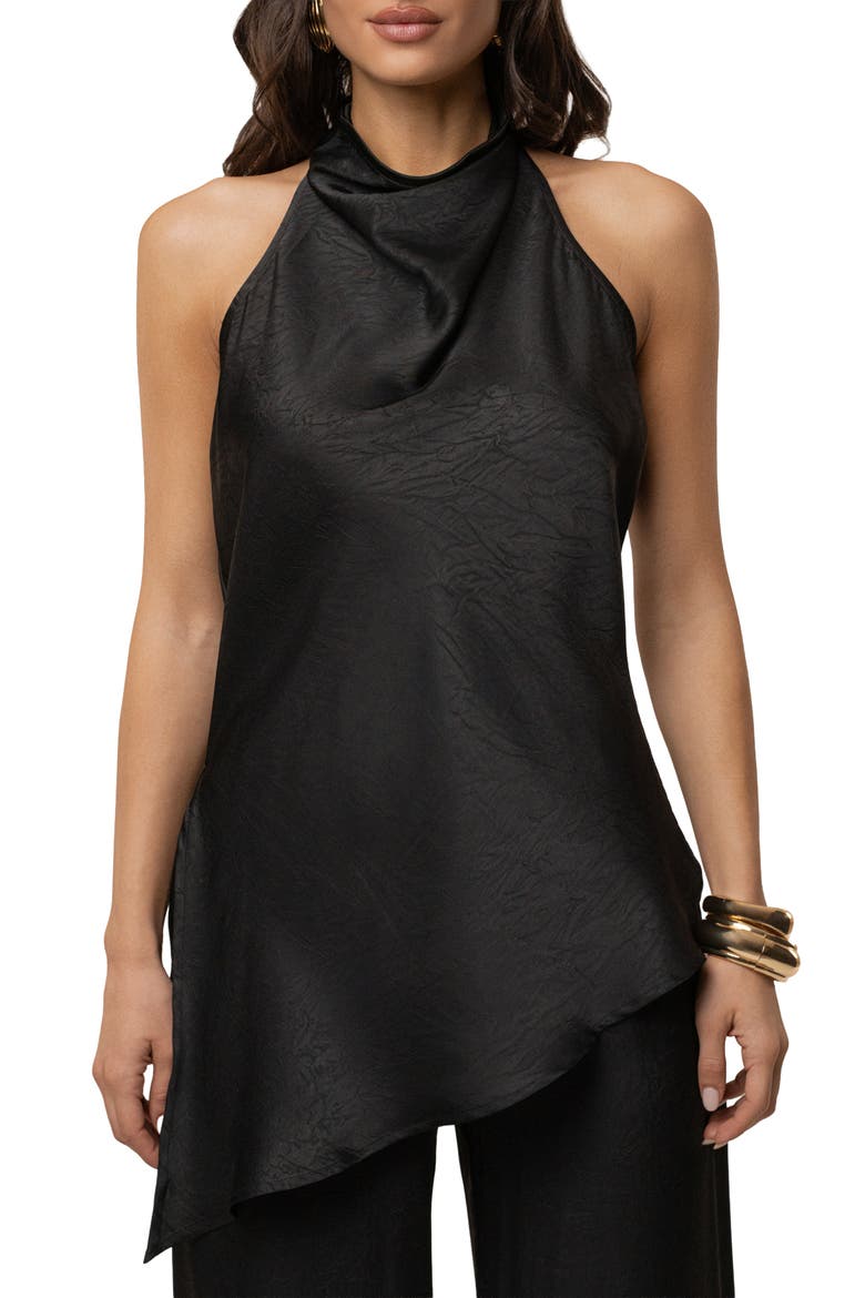 Draped Satin Pant Set, Alternate, color, Black