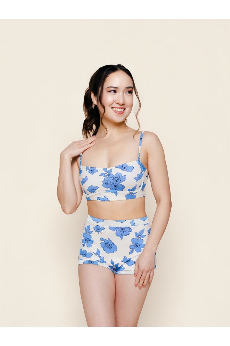 Bandeau With Piping Bikini Top, Main, color, Blue Floral