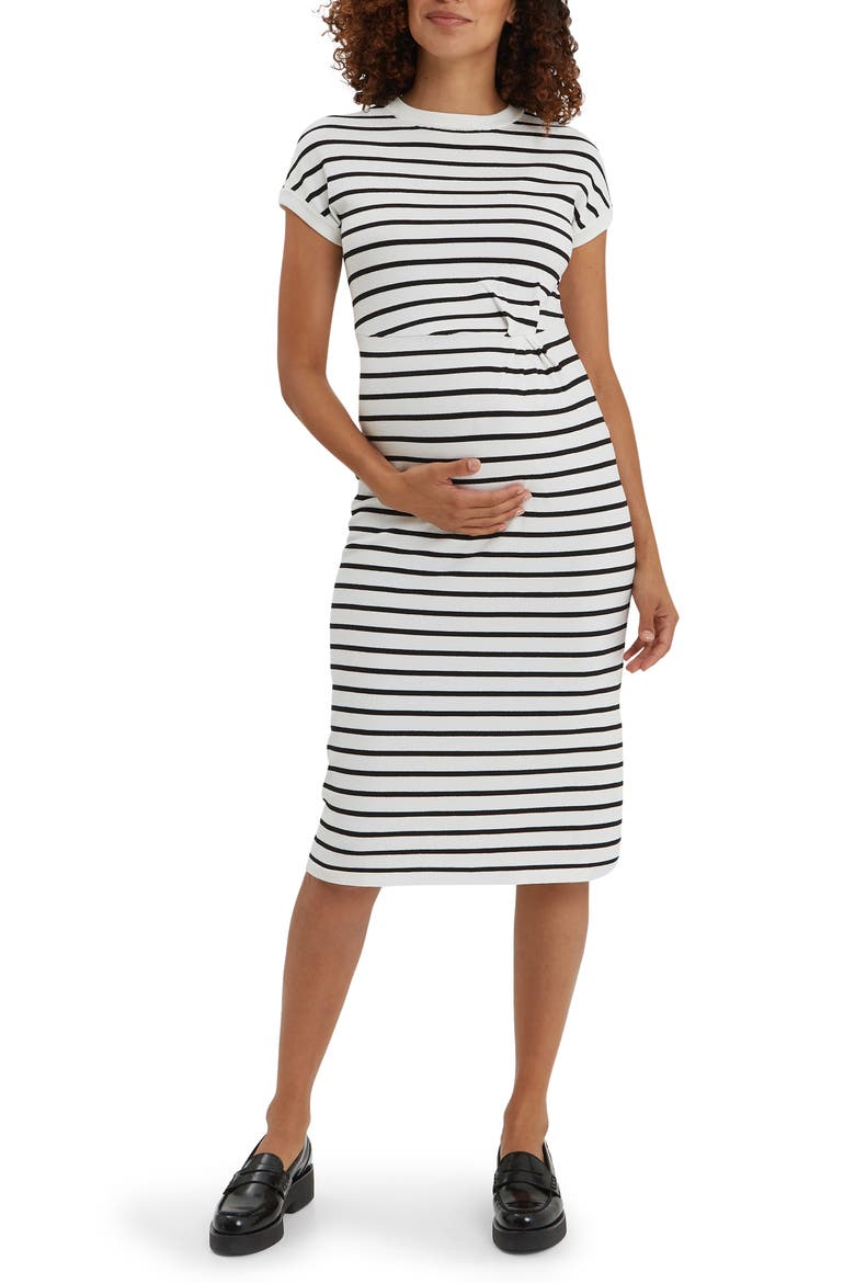 Lydia Maternity Knee Length Dress, Main, color, BLUE & WHITE STRIPE