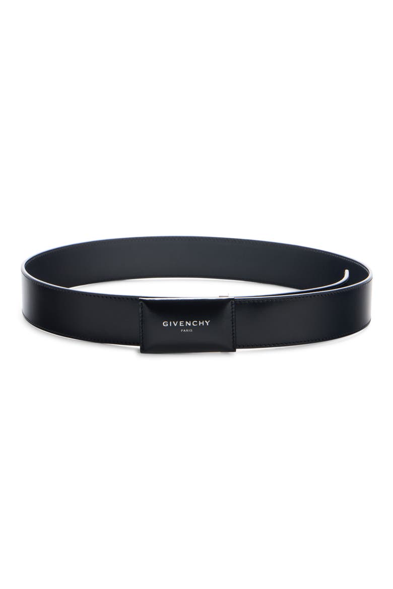 Antigona Plaque Leather Belt, Main, color, BLACK