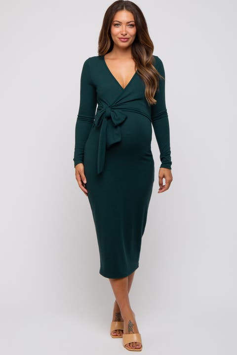 Ribbed Long Sleeve Wrap Dress