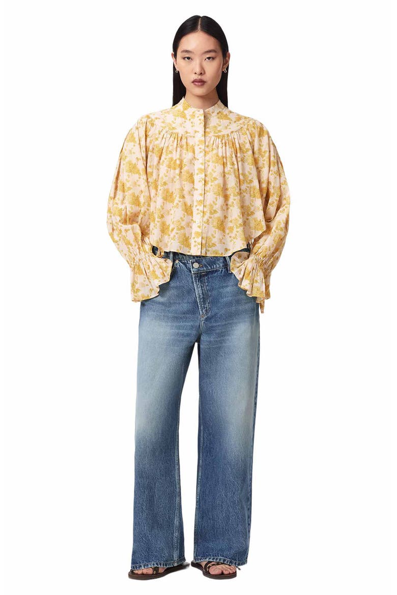 Kara Fleurz Floral Button Front Shirt, Alternate, color, FLEURZ YELLOW