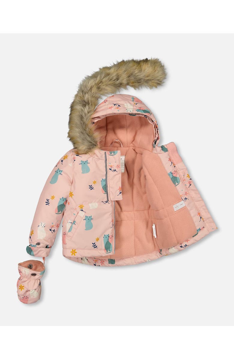 Deux par Deux Baby Girl's Two Piece Baby Snowsuit Sage Green And Printed Cats, Alternate, color, 