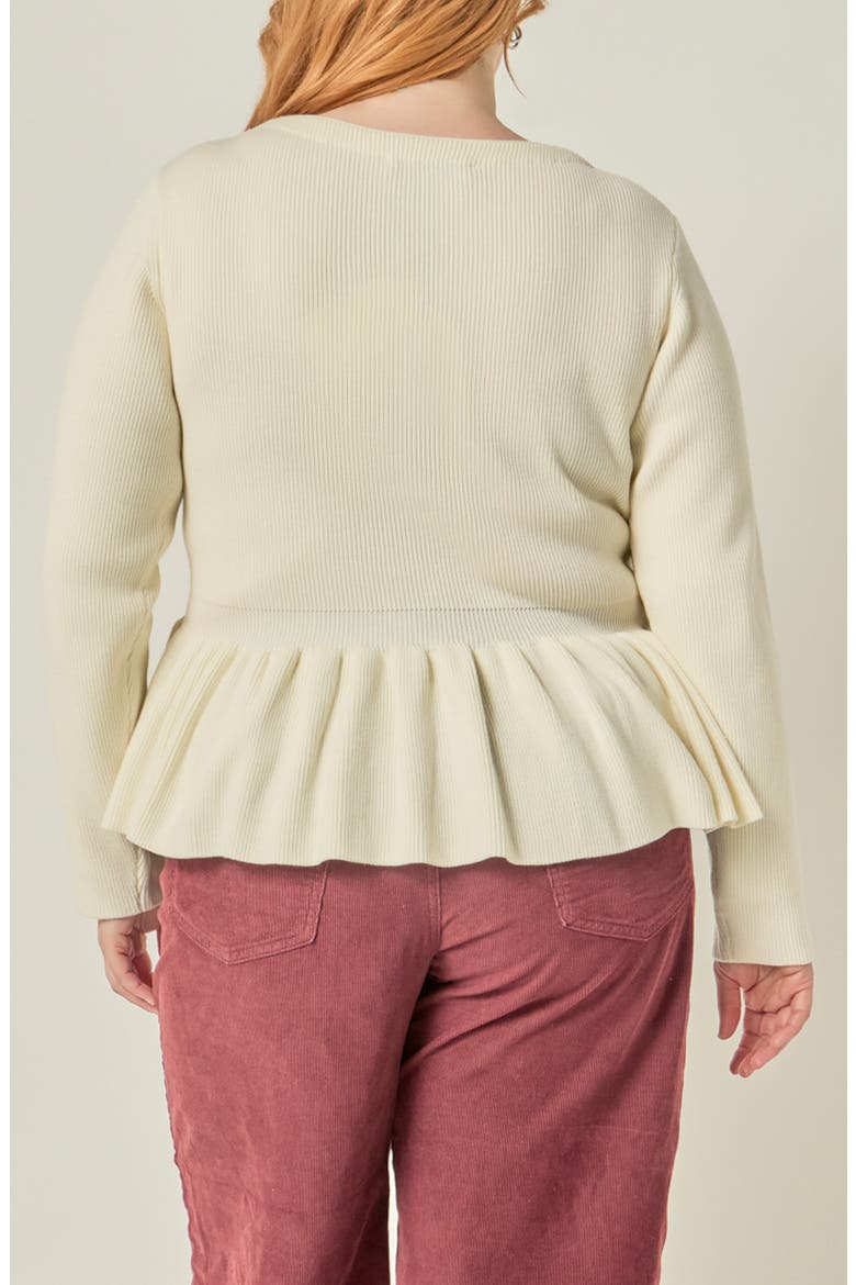 Peplum Ribbed Knit Cardigan, Alternate, color, WHITE