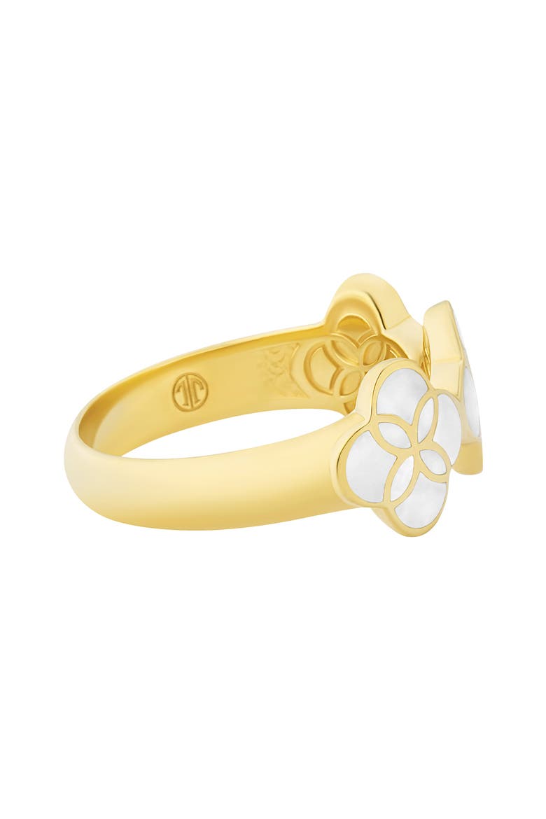 Sterling With 18K Gold Overlay And Gemstones Triple Petal Ring, Alternate, color, WHITE