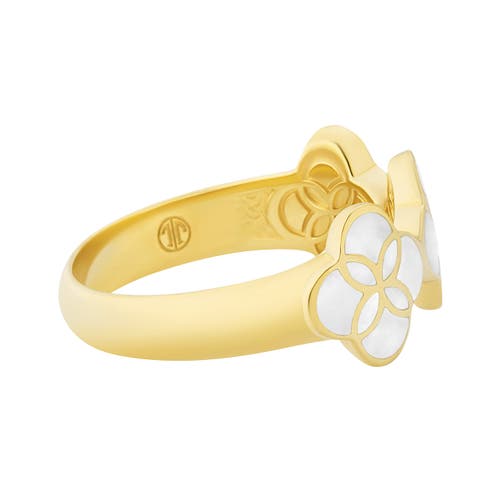 Jan Leslie Sterling With 18k Gold Overlay And Gemstones Triple Petal Ring In White