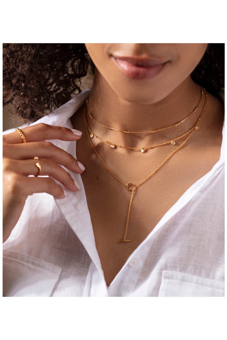 Mini White Topaz Station Necklace, Alternate, color, YELLOW GOLD