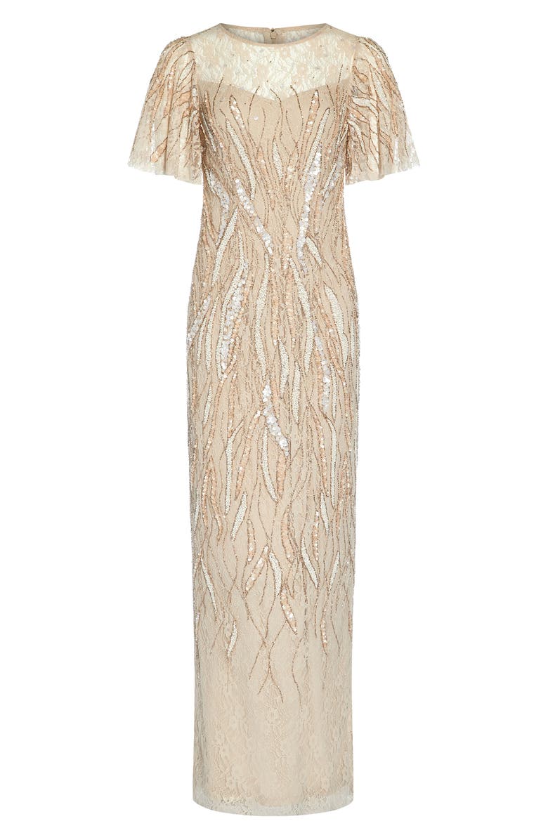 Adrianna Papell Beaded Flutter Sleeve Gown, Alternate, color,