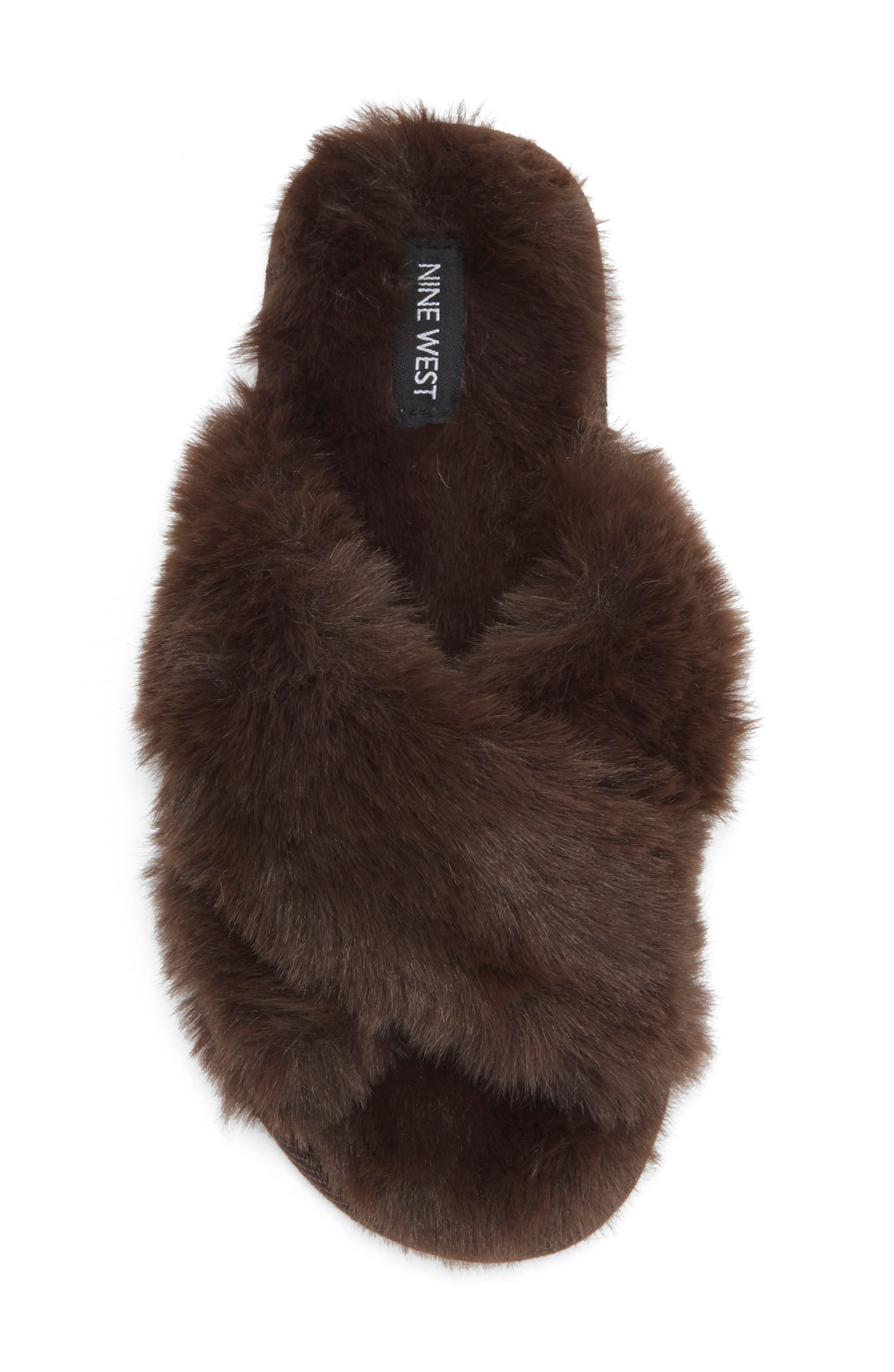Nine West X-Band Faux Fur Slipper, Alternate, color, Brown