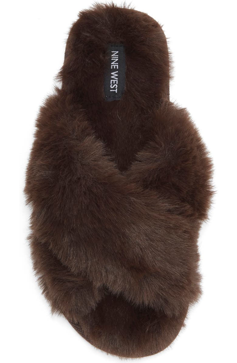 Nine West X-Band Faux Fur Slipper, Alternate, color, Brown