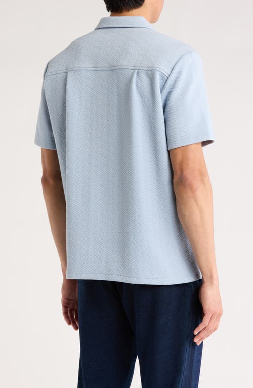 Fleece Factory Diamond Jacquard Short Sleeve Button-down Shirt In Zen Blue