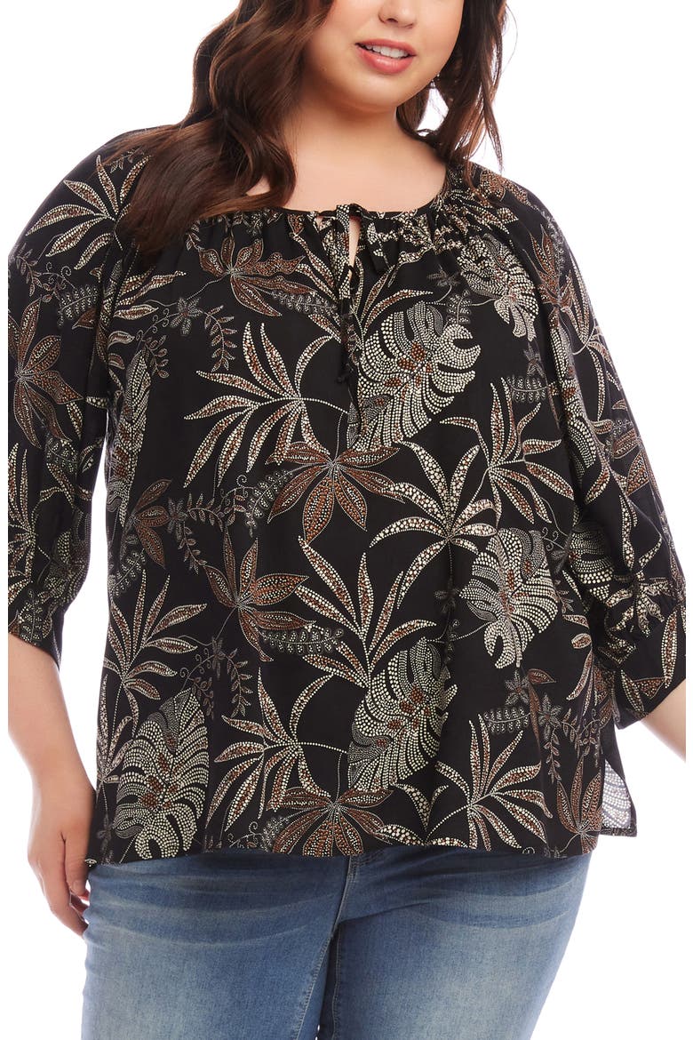 Beaded Blouson Sleeve Top, Main, color, BLACK PRINT