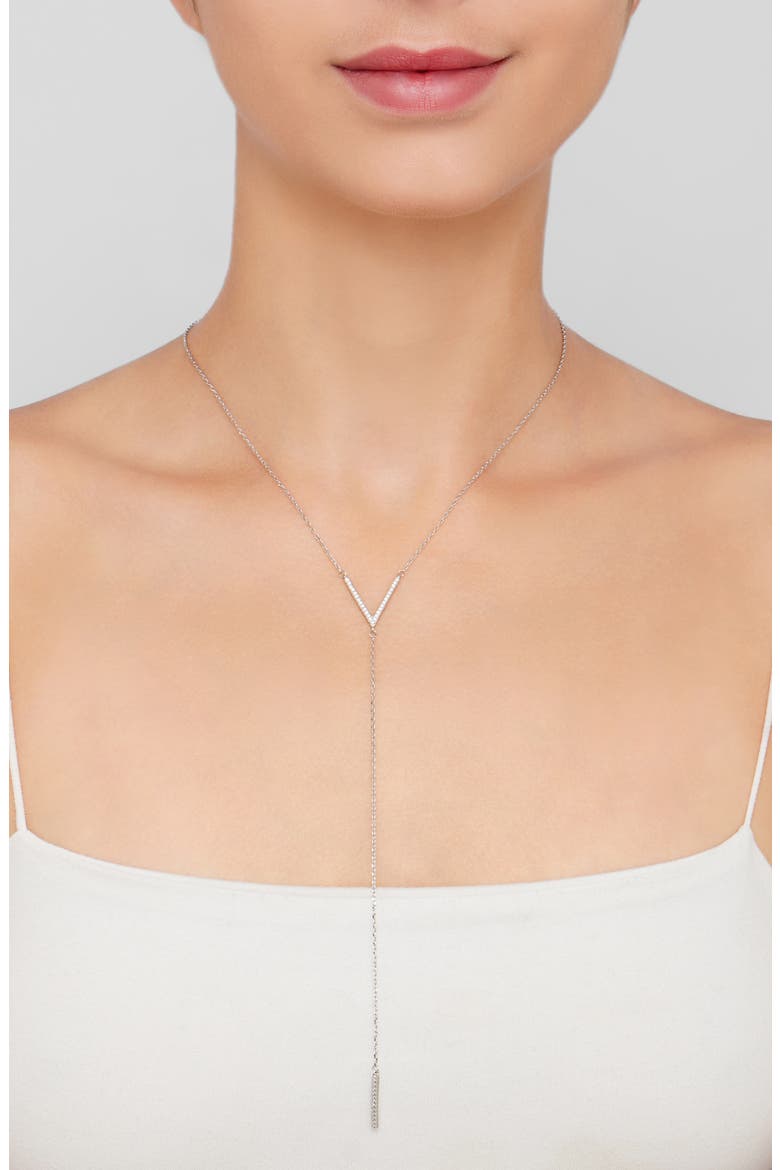 Sterling Silver Swarovski Crystal Accented V Necklace, Alternate, color, SILVER