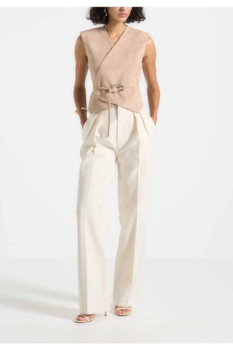 Jeanne Belted Wrap Suede Waistcoat, Main, color, Taupe